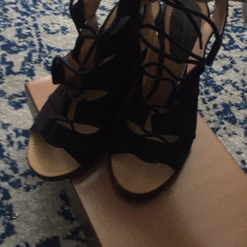Black lace up wedges